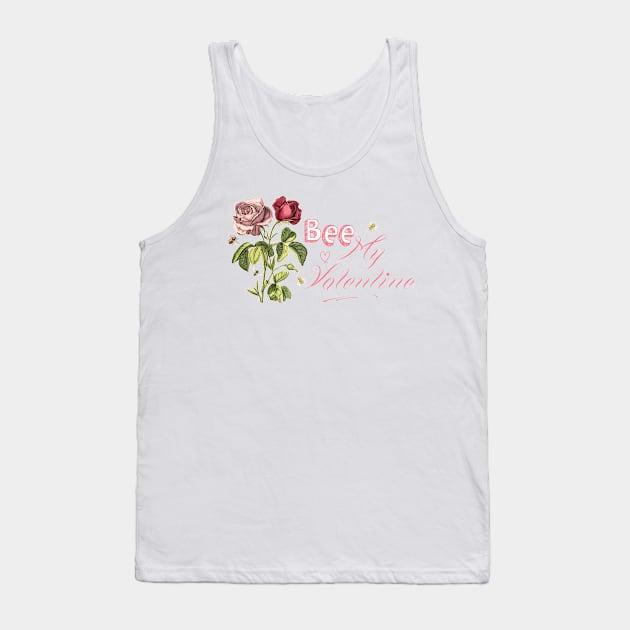 Bee My Valentine with Rose Flowers Vintage Botanical Illustration Collage Tank Top by Biophilia